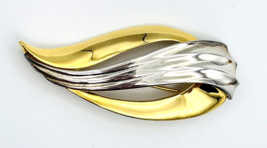 Vintage Signed M Jent Two Tone Wing Design Brooch - £10.98 GBP