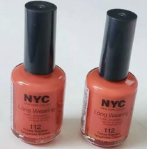 Lot of 2 NYC Long Wearing Nail Enamel #112 Times Square Tangerine Cream New - £3.99 GBP