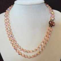 Soft Pink AB Glass Faceted Bead Double Strand Necklace Fancy Clasp Vintage - £37.89 GBP