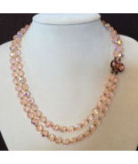 Soft Pink AB Glass Faceted Bead Double Strand Necklace Fancy Clasp Vintage - £38.03 GBP