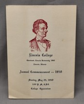 1958 Lincoln College Commencement Brochure Lincoln IL Philip Van Doren Stern - £5.40 GBP