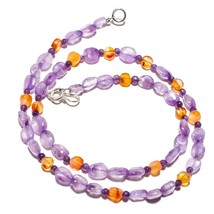 Amethyst Lace Agate Natural Gemstone Beads Jewelry Necklace 17&quot; 61 Ct. KB-946 - £8.60 GBP
