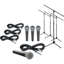 Shure SM58 Mic Four Pack with Cables &amp; Stands - £527.56 GBP