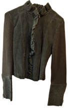 Twiggy Ruffle Front Green Jacket Sz M  Full Zip Corduroy w/Knit Details ... - £21.99 GBP