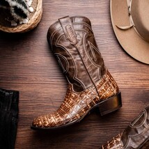 Marco Di Milano Genuine Caiman Belly Skin Cowboy Boot Phoenix Stone Brown image 11