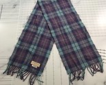 James Pringle Weavers Scarf Pure New Wool Purple Blue Plaid Checkered Fe... - £18.21 GBP