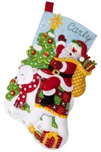 Bucilla Felt Stocking Applique Kit 18&quot; Long-Santa&#39;s Polar Bear Ride 89596E - £30.95 GBP
