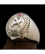 Oval Men's Communist Ring Red Star Hammer Sickle Crest Sterling Silver - $70.00