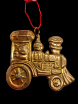 Vintage Christmas Train Ornament Brass Hammered 3&quot; x 3&quot; - $19.53
