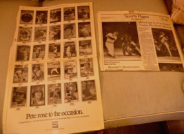 NY Times Pete Rose Baseball Cards ad &amp; breaks Cobb&#39;s Hit record Sept 198... - $372.42 MXN