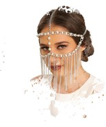 Masquerade Masks Face Chain for Women Silver Tassel Pearls Forehead Chai... - £28.73 GBP