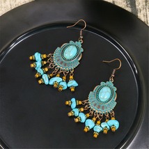 Turquoise &amp; Wood 18K Gold-Plated Round Tassel Drop Earrings - £10.38 GBP
