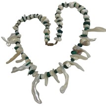 Vintage Necklace Shell Mother of Pearl Spike Bead Collar Festoon statement beach - £31.27 GBP