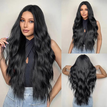 Black Wave Wigs for Women Long Natural Curly Wig Middle Part Synthetic Wig Heat  - £26.33 GBP