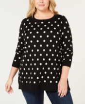 Charter Club Womens Plus 0X Black White Polka Dot Pullover Sweater NWT - £13.84 GBP