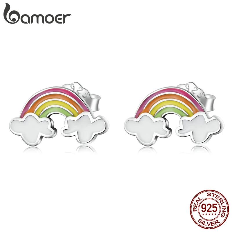 Rainbow Clouds Ear Studs 925 Sterling Silver Colorful Clouds Stud Earrings for W - £19.60 GBP