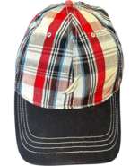 nautica kids 14-16 blue plaid cotton oxford hook &amp; loop adjustable hat - $12.88
