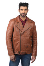 Classic Brando Iron Designer Double Zipper Tan Motorcycle Leather Jacket - $155.00