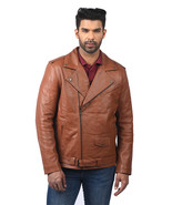 Classic Brando Iron Designer Double Zipper Tan Motorcycle Leather Jacket - $155.00