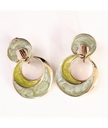 Vintage Green Enamel and Gold Dangle Drop Hoop Clip-On Earrings, 1.5 in. - $39.90