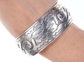 Vintage Hopi Silver Overlay cuff bracelet with stamped border - $396.00