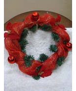 Christmas Decor Simple Mesh Ribbon Wreath with Red Ball Ornaments, Holid... - £10.20 GBP