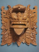 Vintage Balinese Barong Hand Carved Wooden Dragon Face Mask Wall Decor - £36.32 GBP