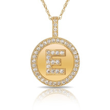 14K Solid Yellow Gold Round Circle Initial &quot;E&quot; Letter Charm Pendant Necklace - £28.08 GBP+