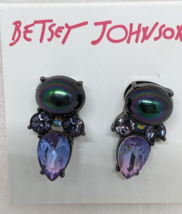 Betsey Johnson Shake your Tail Feather Purple Crystal Stud Earrings new ... - £25.33 GBP