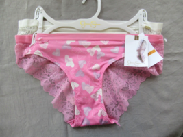 Jessica Simpson 2 pair bikini panties Small pink white hearts white lace New - £14.68 GBP