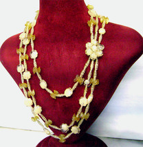 Vintage Yellow Celluloid Lucite Flower 3 Strand Bib Necklace Signed  - £30.02 GBP