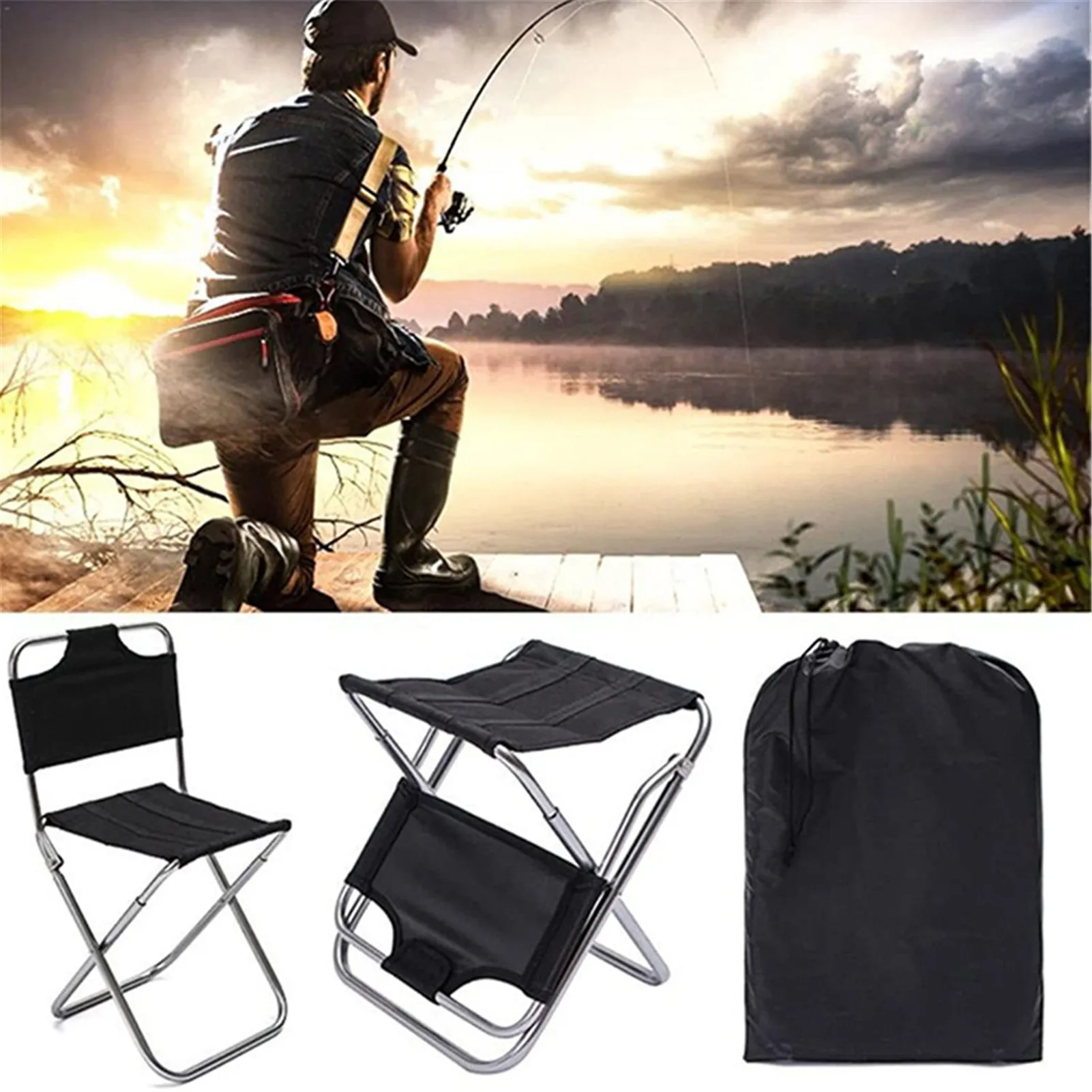 Foldable Fishing Chair Outdoor Lightweight Camping Stools Portable Beach Hiking - £29.93 GBP+