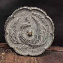 Early Antique China Chinese Bronze Hand Mirror - Bird Design Flower Shap... - £97.99 GBP