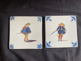 Antique set of 2 Dutch Delft Makkum polychrome  Tile  20th  century - £79.52 GBP