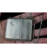 antique compact 1930&#39;s engraved MONOGRAM &quot;C&quot; chain NICKEL PLATED - $74.99