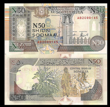 Somalia P-R2, 50 Shillings, hand loom / man with donkey, 1991 UNC Mogadishu - £1.47 GBP