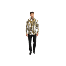 Men Sports Shirt by DE-NIKO Long Sleeves Fashion Print Modal Nk20188 White Olive image 7