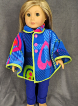 Fleece Poncho Blue w/ Hearts Cape Handmade Fits 18 in and American Girl Dolls - $8.90