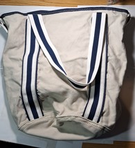 American Eagle striped Canvas Tote Beach Bag beige blue &amp; White 14” X 14” - £11.86 GBP