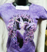 Gatekeeper Fairy with Flowers Hand Dyed Purple Baby Doll/Juniors Shirt UNWORN - £13.50 GBP
