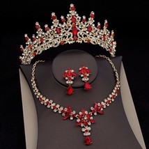 Luxury Water Drop Crystal Bridal Jewelry Sets for Women Tiaras Earrings Necklace - £22.74 GBP