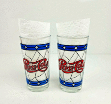 Vintage Pepsi Cola Tiffany Style Glasses Raised Stained Glass Set of 2 1970&#39;s  - £14.50 GBP