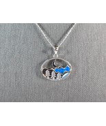 Womens Sterling Silver Blue Opal Mountain Moon Tree Pendant Necklace 5.4... - $62.12 CAD