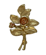 Vintage AVON Rose Brooch Pendant Gold Tone Floral Leaf 1970s Dual Use - $205.27 MXN
