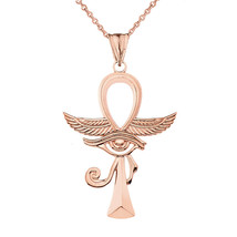 10k Solid Rose Gold Ankh With Eye of Horus Pendant Necklace - £170.57 GBP+
