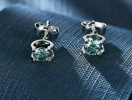 925 Sterling Silver 1Ct 5mm  VVS1 Green Moissanite 4 Prong Round Stud Earrings - £56.49 GBP