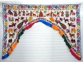 Ethnic Vintage Door Valance Toran Hand Embroidered Door Topper Hanging 80&quot; L - $162.26