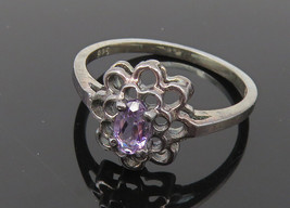 925 Sterling Silver - Vintage Amethyst Dark Tone Floral Band Ring Sz 6 -... - $32.06 CAD