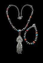 Richard Singer Navajo Sterling Silver Turquoise Kachina Necklace Bracelet Set - £280.63 GBP