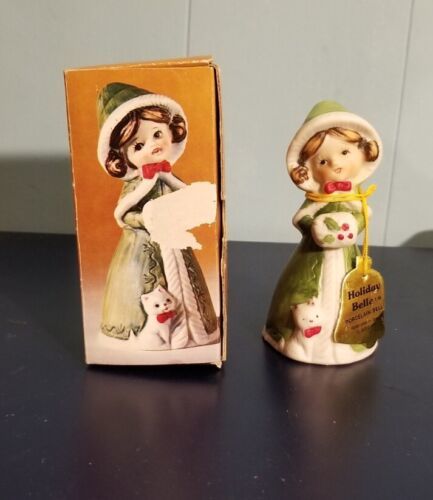 Vintage 1978 Jasco Holiday Belle Porcelain Bell Girl With Cat Includes Box - $8.75